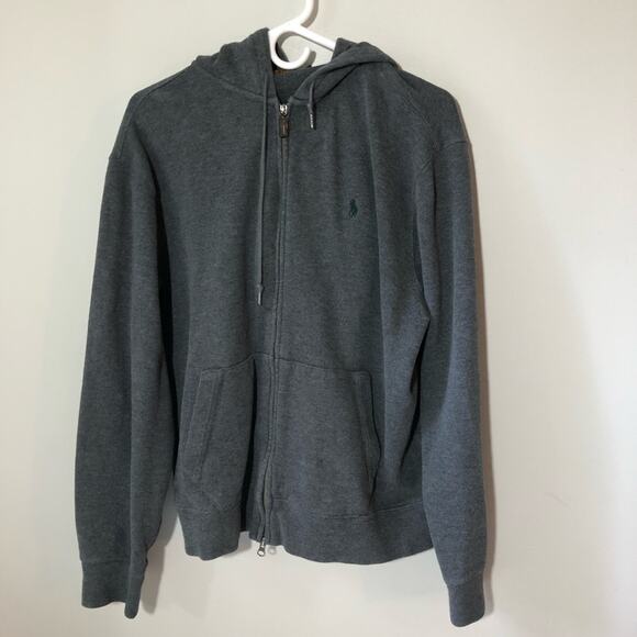 Polo Ralph Lauren mens L charcoal gray cotton knit zippered hoodie sweatshirt - Picture 2 of 11